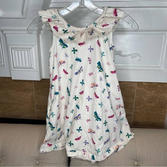 Bc: HANNA ANDERSSON RUFFLE NECK SWING CREAM DRESS ECRU BUTTERFLIES Sz 6-7_120cm - Picture 2 of 9